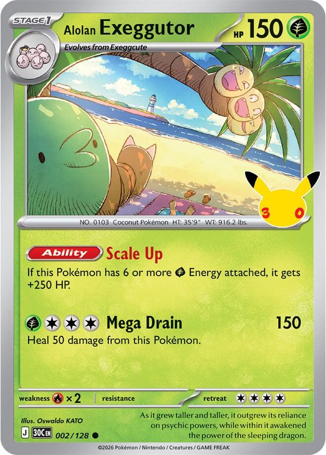 Alolan Exeggutor 002/128 30th Celebration Pokémon card