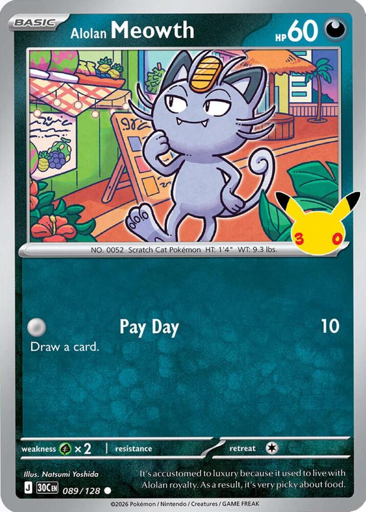 Alolan Meowth 089/128 30th Celebration Pokémon card
