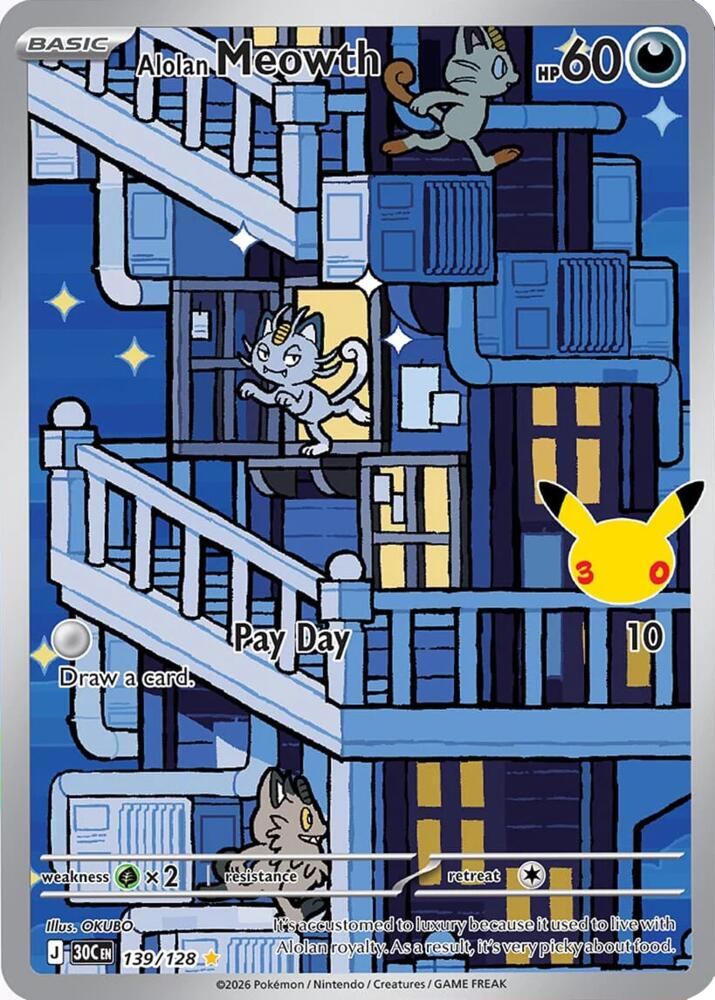Alolan Meowth 139/128 30th Celebration Pokémon card