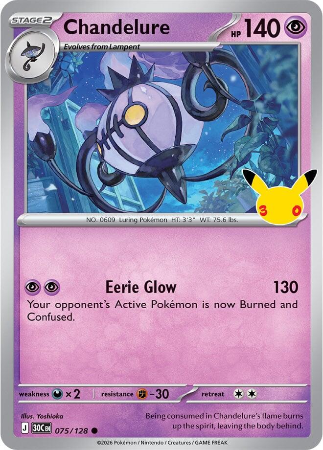 Chandelure 075/128 30th Celebration Pokémon card