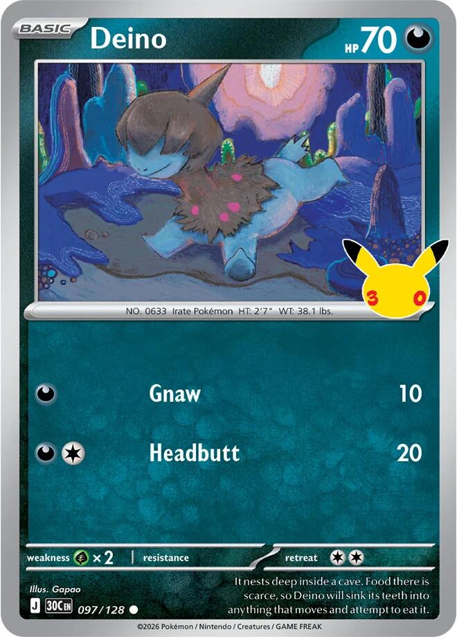 Deino 097/128 30th Celebration Pokémon card