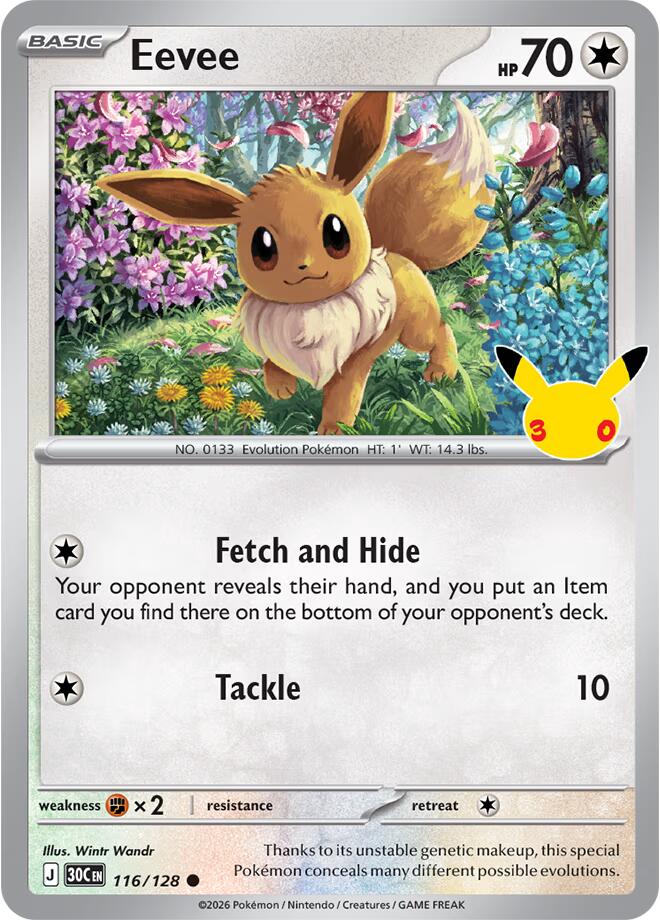 Eevee 116/128 30th Celebration Pokémon card