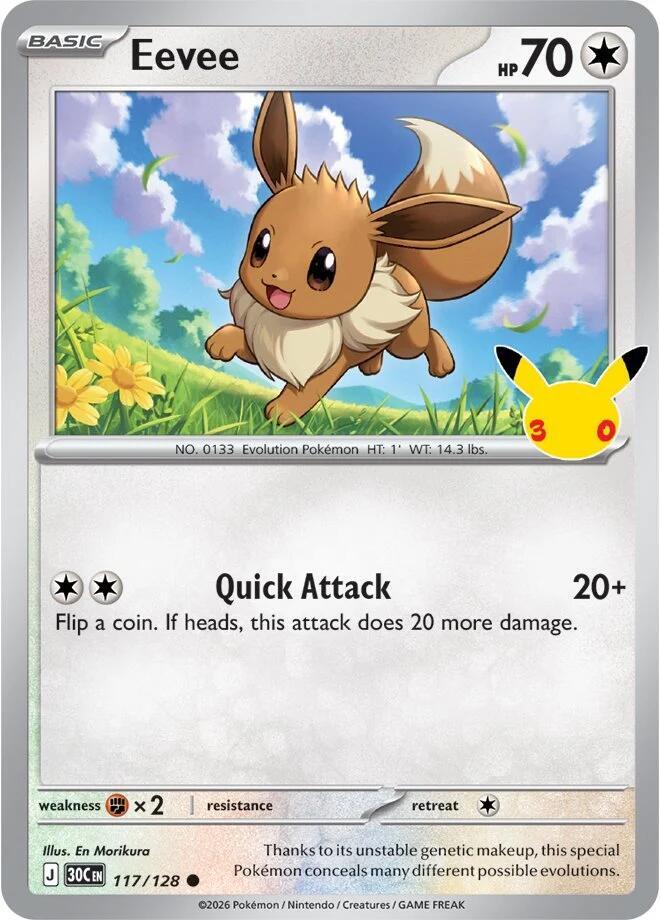 Eevee 117/128 30th Celebration Pokémon card