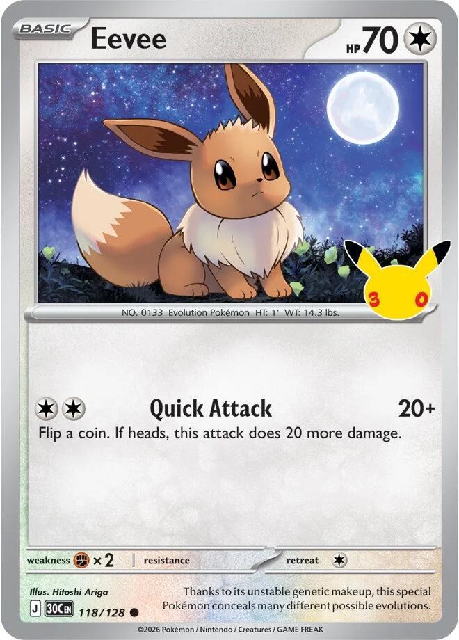 Eevee 118/128 30th Celebration Pokémon card