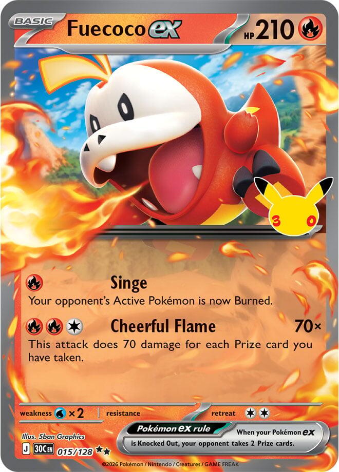 Fuecoco ex 015/128 30th Celebration Pokémon card