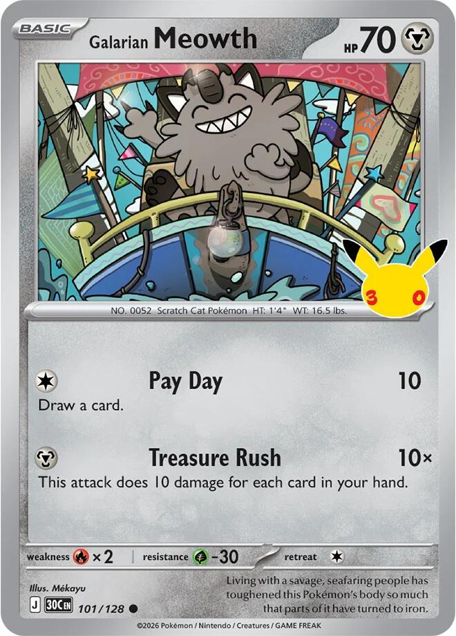 Galarian Meowth 101/128 30th Celebration Pokémon card