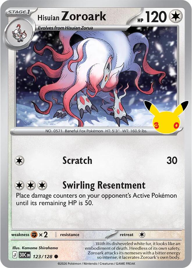 Hisuian Zoroark 123/128 30th Celebration Pokémon card