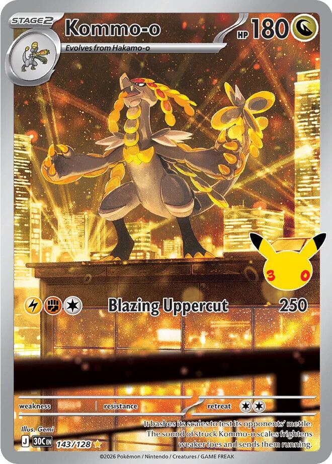 Kommo-o 143/128 30th Celebration Pokémon card