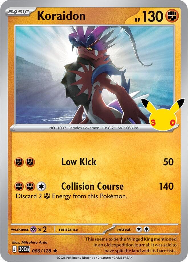 Koraidon 086/128 30th Celebration Pokémon card