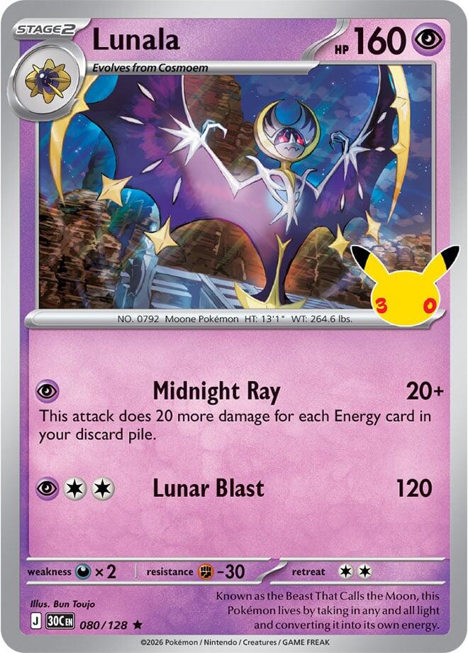 Lunala 080/128 30th Celebration Pokémon card