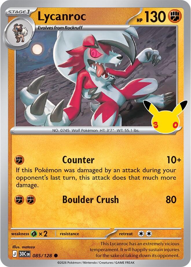 Lycanroc 085/128 30th Celebration Pokémon card