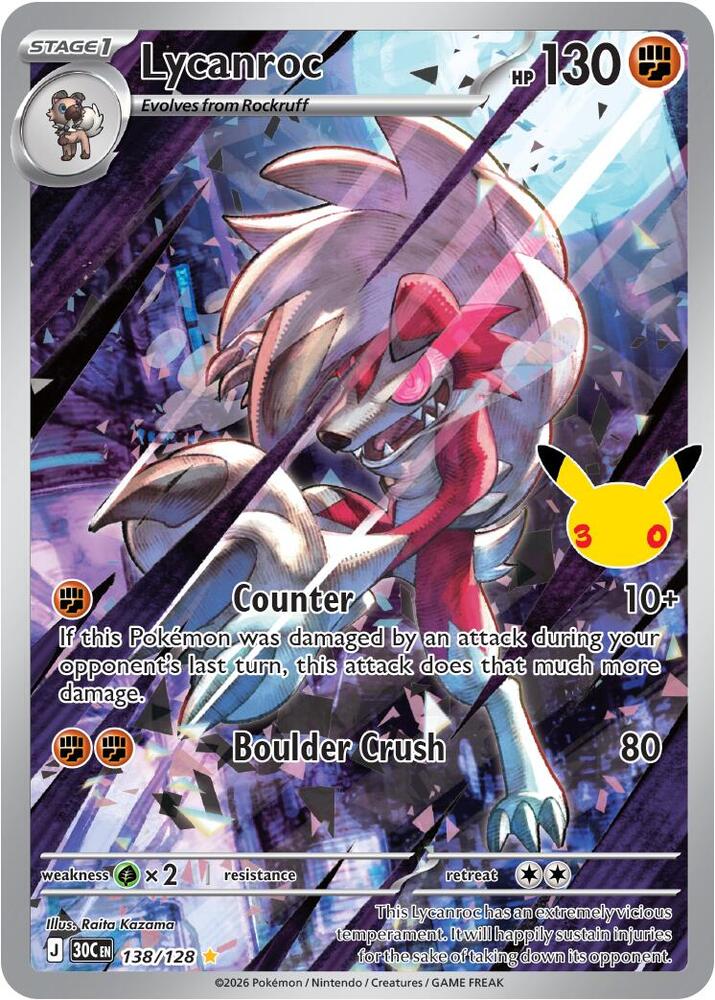 Lycanroc 138/128 30th Celebration Pokémon card