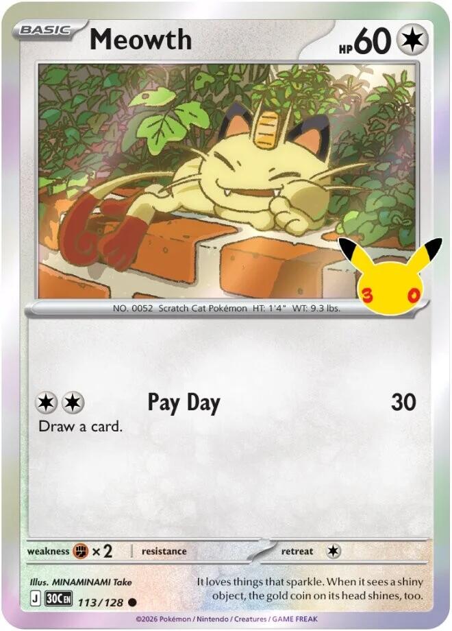 Meowth 113/128 30th Celebration Pokémon card