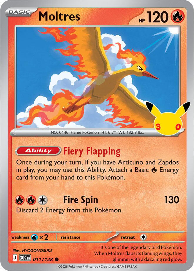 Moltres 011/128 30th Celebration Pokémon card