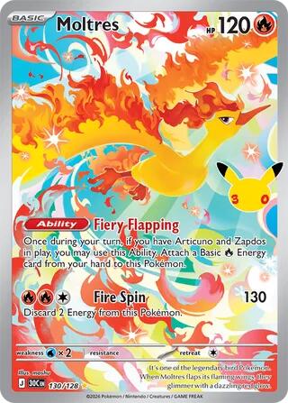 Moltres 130/128 30th Celebration Pokémon card