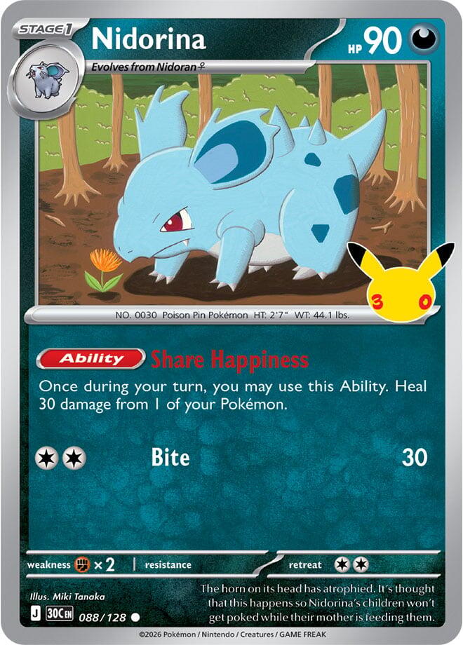 Nidorina 088/128 30th Celebration Pokémon card