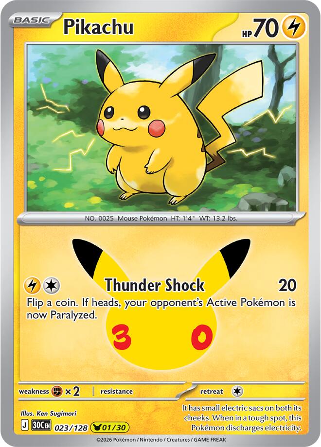 Pikachu 023/128 30th Celebration Pokémon card