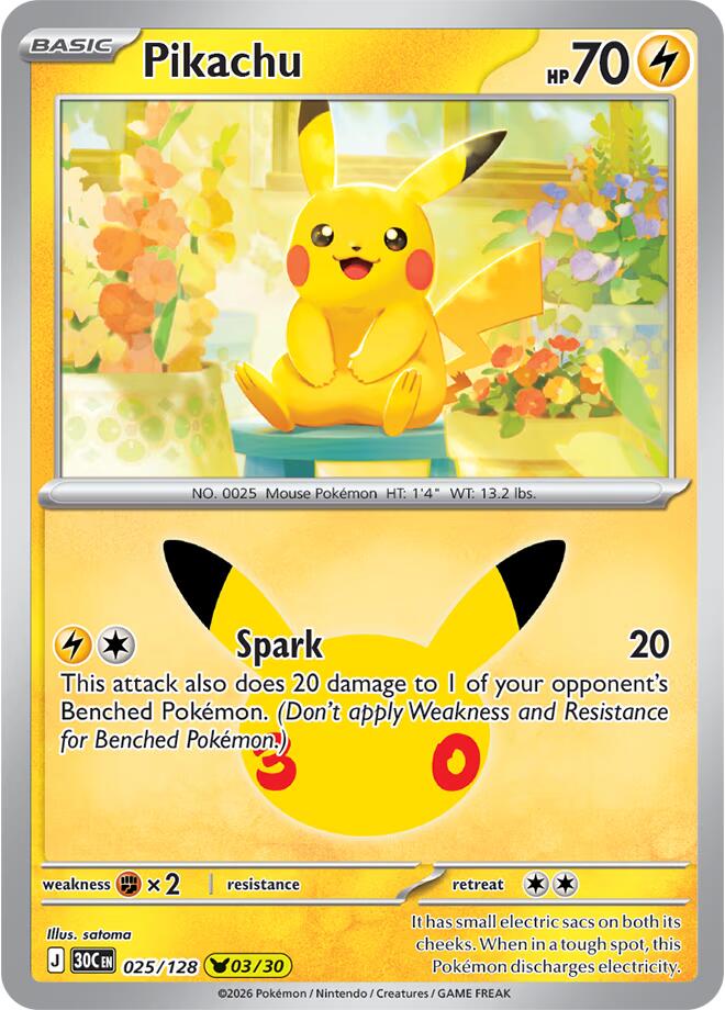 Pikachu 025/128 30th Celebration Pokémon card