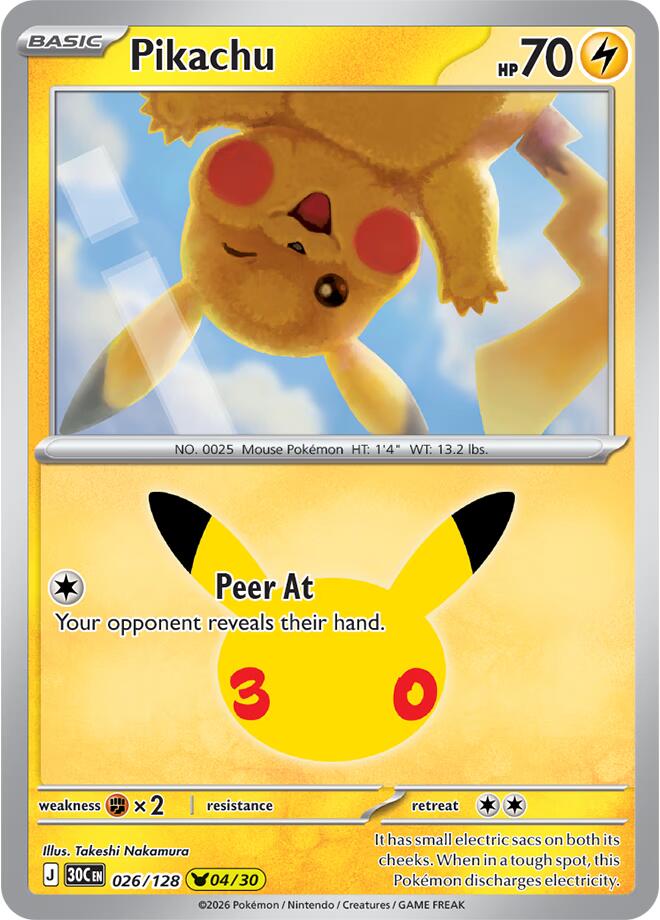 Pikachu 026/128 30th Celebration Pokémon card