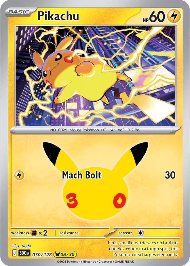 Pikachu 030/128 30th Celebration Pokémon card