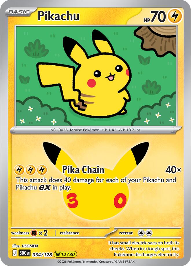 Pikachu 034/128 30th Celebration Pokémon card