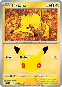 Pikachu 035/128 Pikachu Rare – 30th Celebration Pokémon card