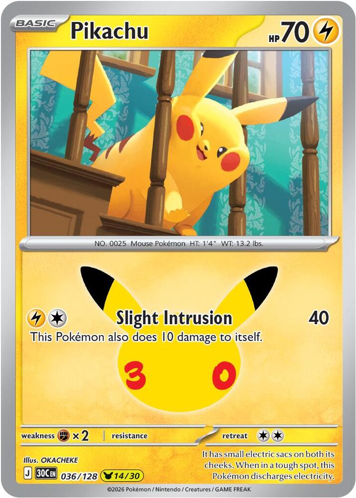 Pikachu 036/128 30th Celebration Pokémon card