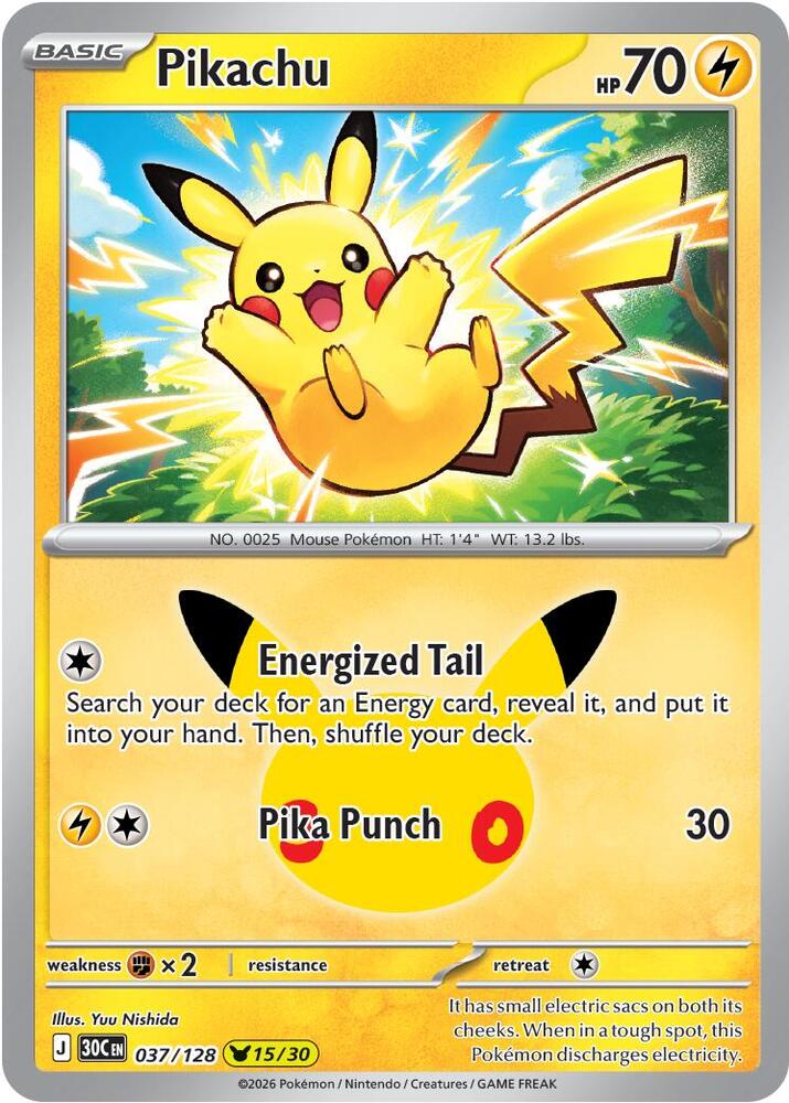 Pikachu 037/128 30th Celebration Pokémon card