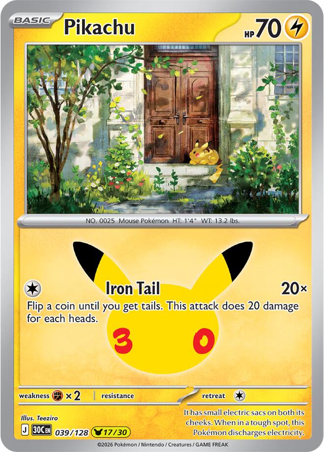 Pikachu 039/128 30th Celebration Pokémon card