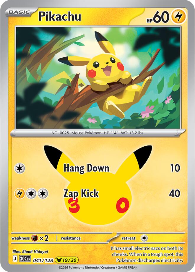 Pikachu 041/128 30th Celebration Pokémon card