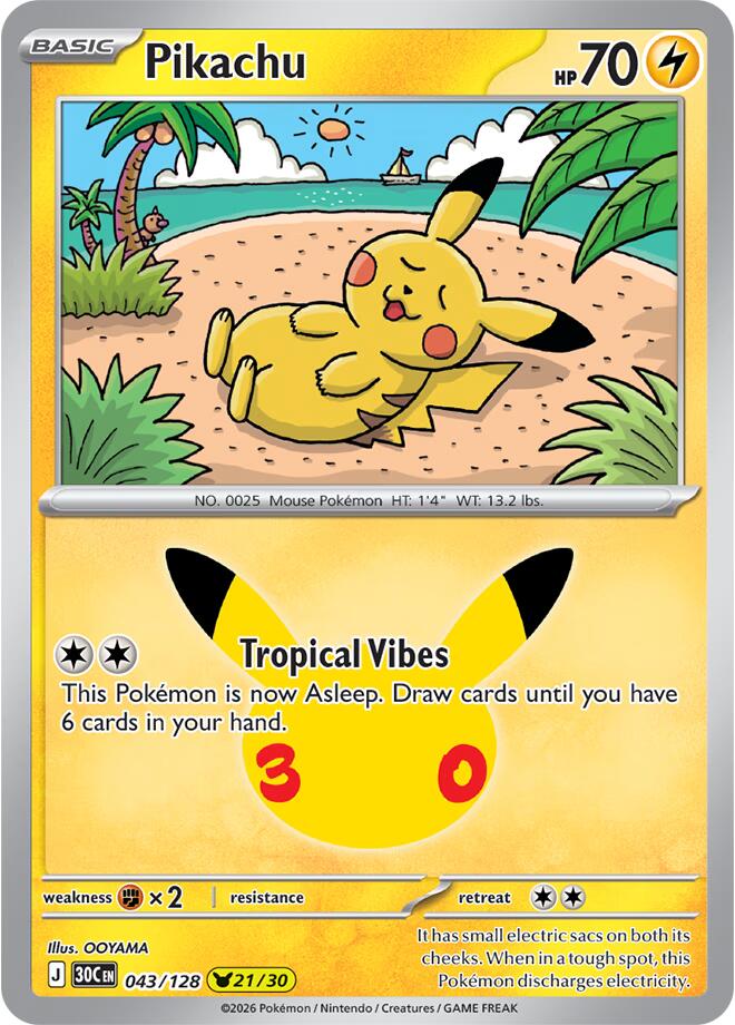 Pikachu 043/128 30th Celebration Pokémon card
