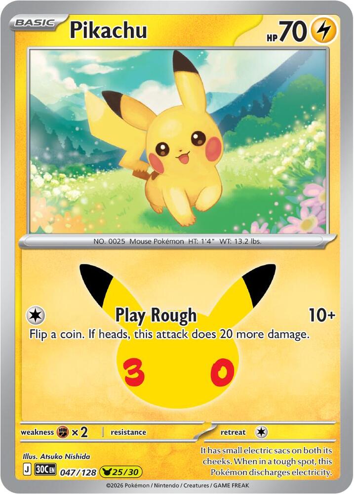 Pikachu 047/128 30th Celebration Pokémon card