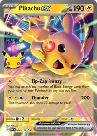Pikachu ex 054/128 Double Rare – 30th Celebration Pokémon card