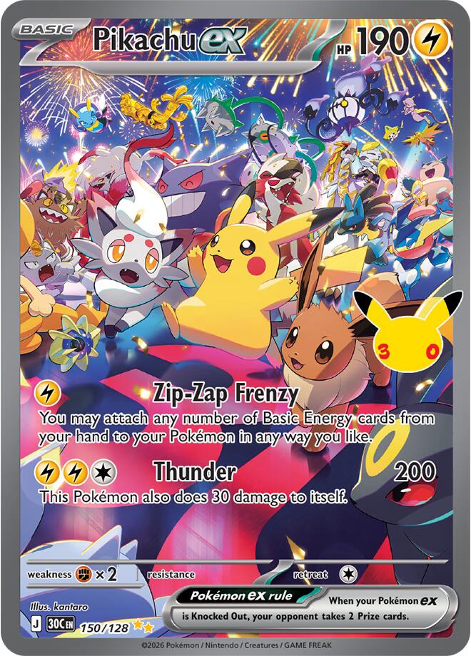 Pikachu ex 150/128 30th Celebration Pokémon card