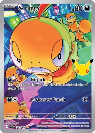 Scraggy 140/128 30th Celebration Pokémon card