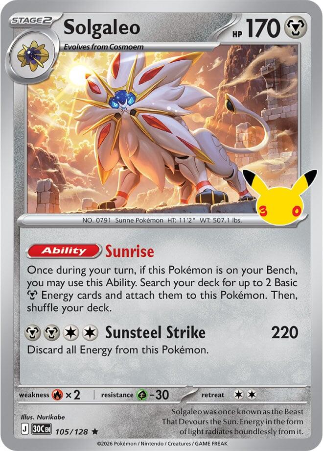 Solgaleo 105/128 30th Celebration Pokémon card