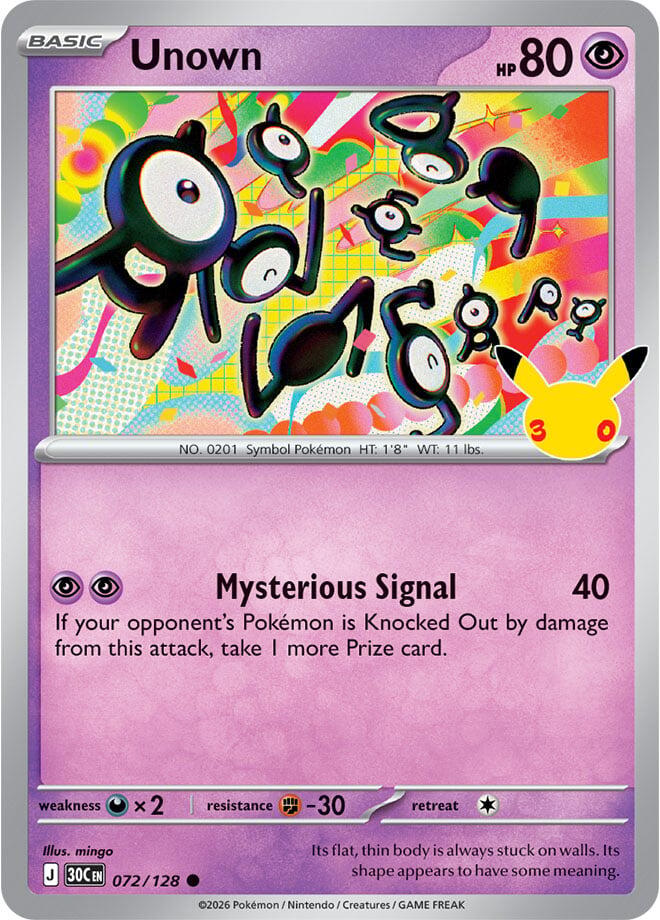 Unown 072/128 30th Celebration Pokémon card
