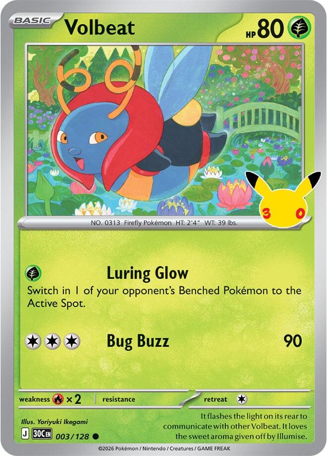 Volbeat 003/128 30th Celebration Pokémon card