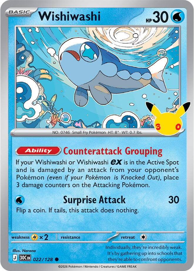 Wishiwashi 022/128 30th Celebration Pokémon card