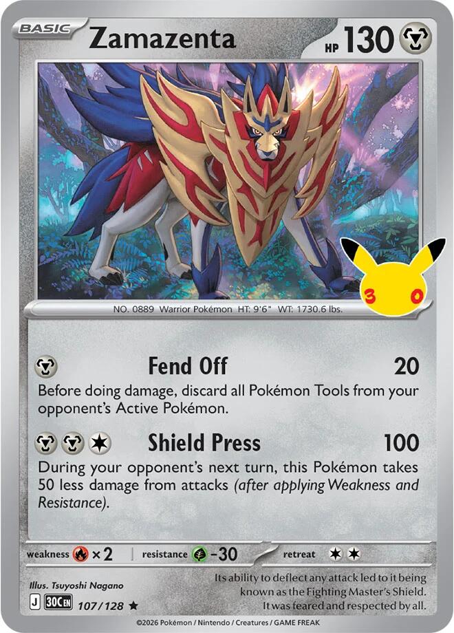 Zamazenta 107/128 30th Celebration Pokémon card