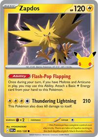 Zapdos 055/128 Common – 30th Celebration Pokémon card