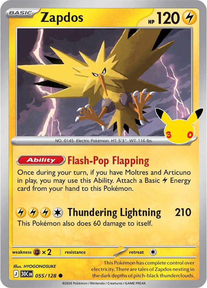 Zapdos 055/128 30th Celebration Pokémon card