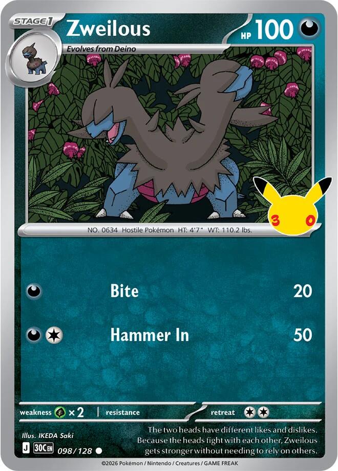 Zweilous 098/128 30th Celebration Pokémon card