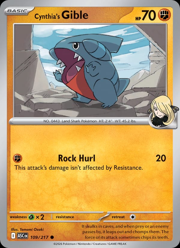 Cynthia's Gible 109/217 Ascended Heroes Pokémon card
