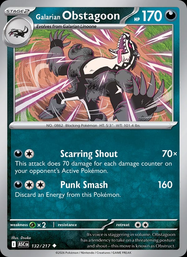 Galarian Obstagoon 132/217 Ascended Heroes Pokémon card