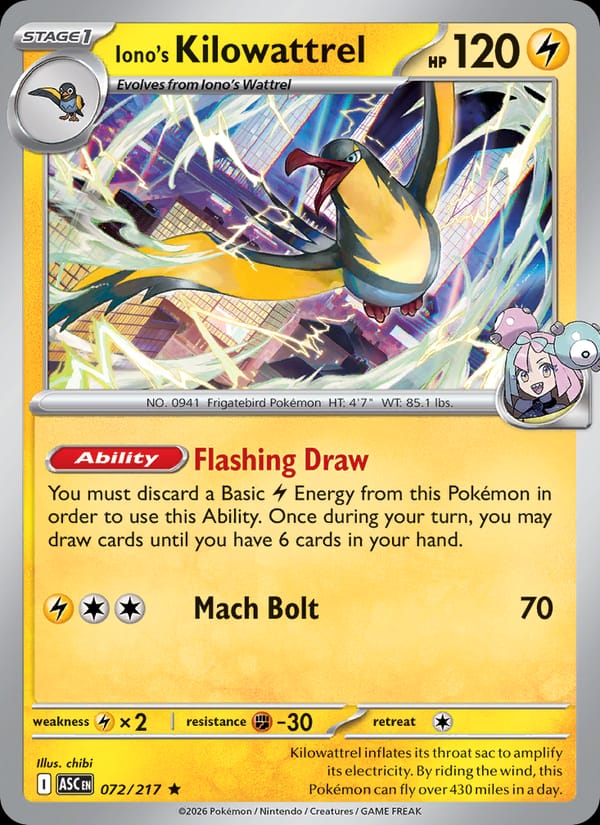 Iono's Kilowattrel 072/217 Ascended Heroes Pokémon card