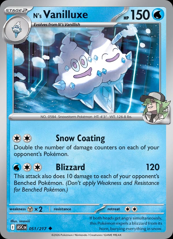 N's Vanilluxe 051/217 Ascended Heroes Pokémon card