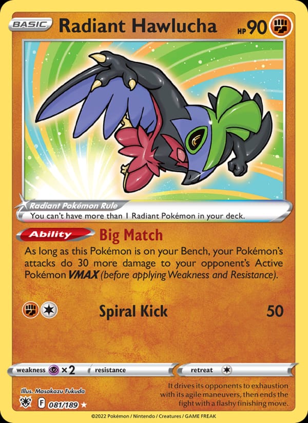 Radiant Hawlucha 081/189 Astral Radiance Pokémon card