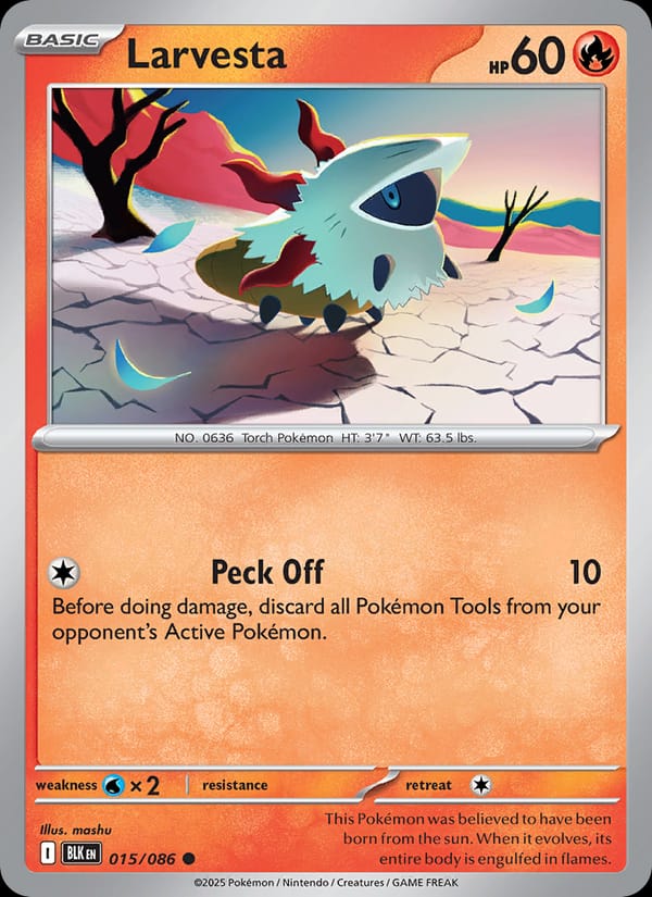 Larvesta 015/086 Black Bolt Pokémon card