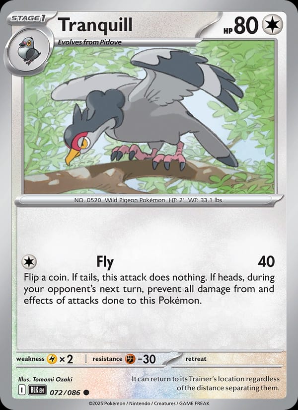 Tranquill 072/086 Black Bolt Pokémon card